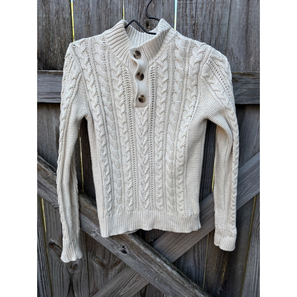 Gap Kids Cable Knit Sweater Chino Beige Mock Neck Button 704727-01 Size M 8